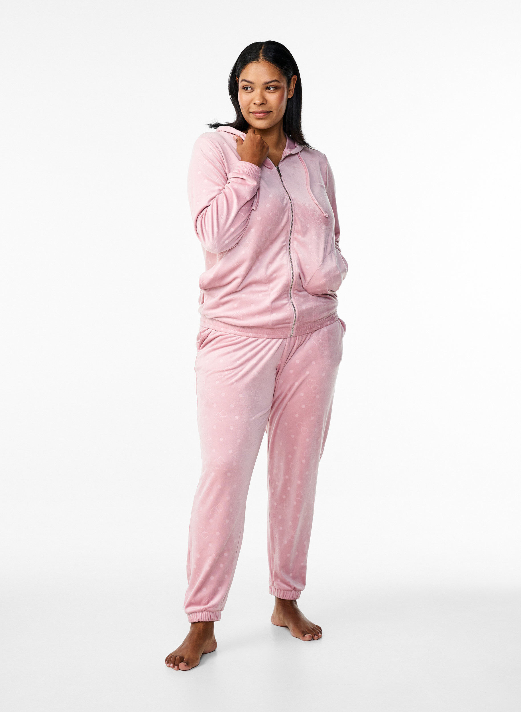 ZizziVelourshose mit Polka Dots und Herzen, Rot, Model image number 0