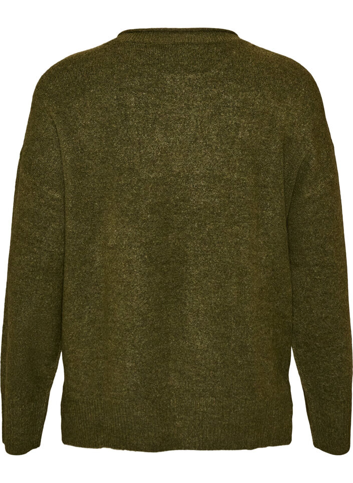 Strickbluse mit V-f&ouml;rmigem Rippenmuster und Schlitzen, Gr&uuml;n, Packshot image number 1