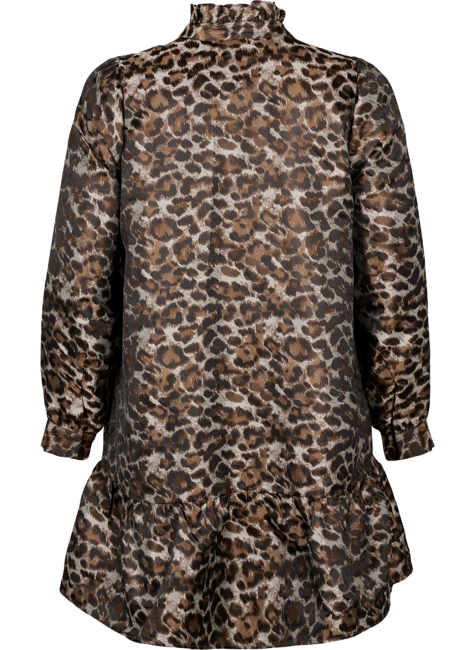 ZizziKurzes Jacquardkleid mit Leopardenmuster, Brown Leo AOP, Packshot image number 1