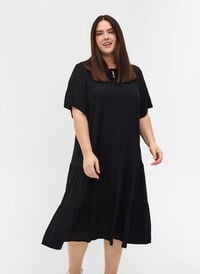 Kurzärmliges Kleid aus Viskose, Black, Model