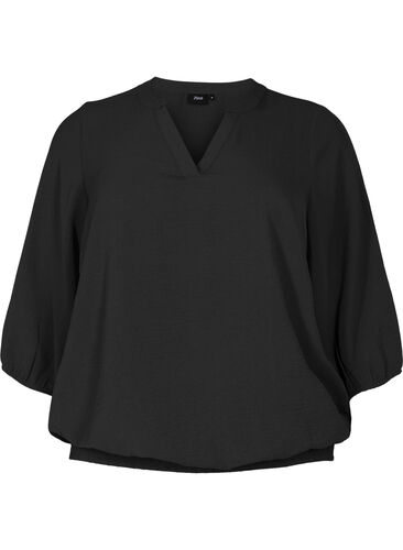 Bluse mit Smok und 3/4-Ärmeln, Black, Packshot image number 0