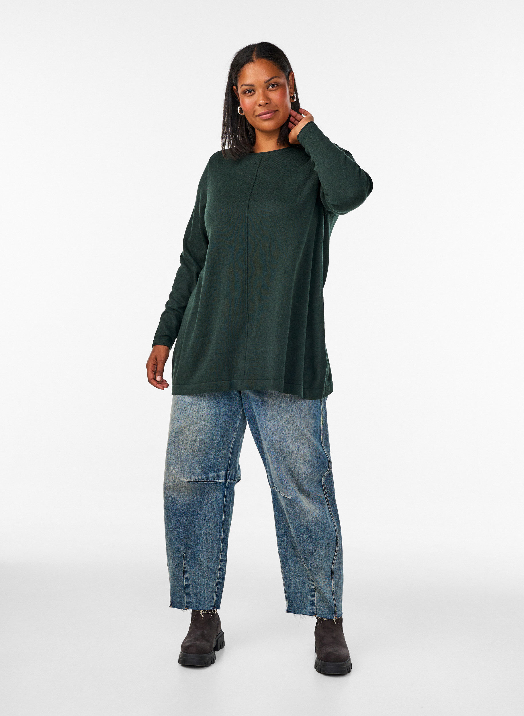 ZizziGestrickte Bluse aus Baumwoll-Viskose-Mischung, Gr&uuml;n, Model image number 1