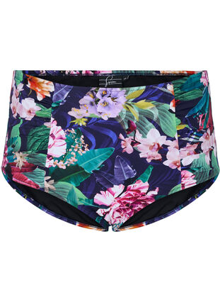 Hochtaillierte Bikini-Hose mit Blumenprint, Flower Print, Packshot image number 0