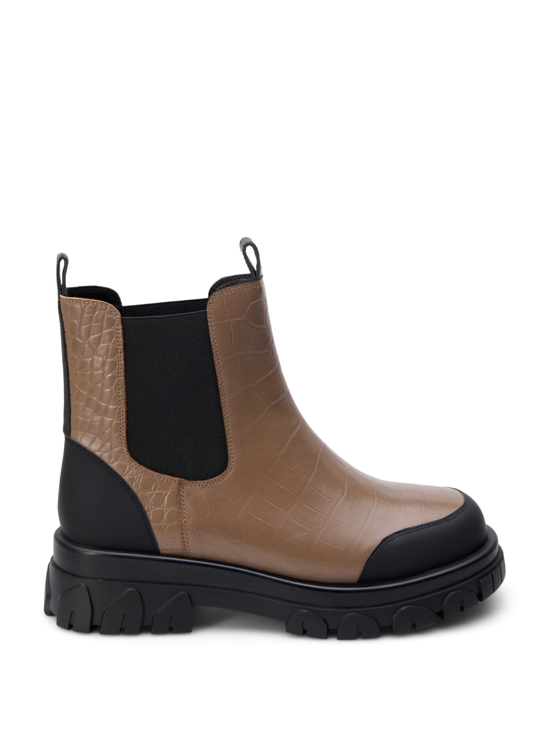 ZizziExtra-Weite &ndash; Croco Chelsea-Stiefel aus Leder, Pine Bark, Packshot image number 0