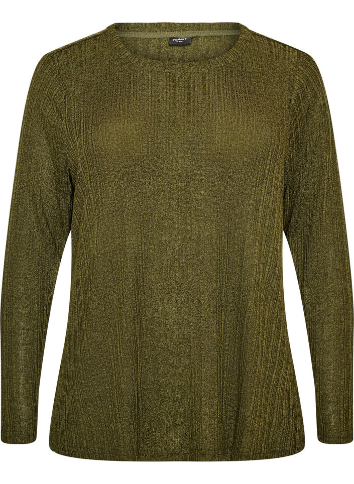 Bluse aus Jersey mit Rippstruktur und langen &Auml;rmeln, Gr&uuml;n, Packshot image number 0