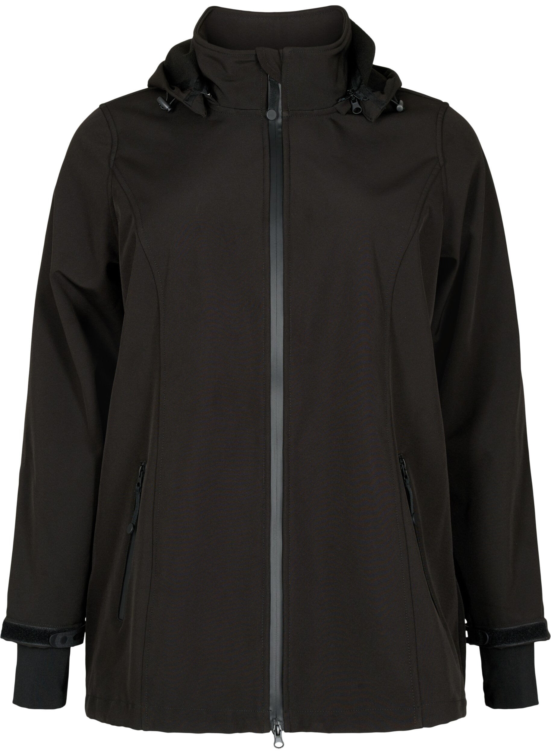 Kurze Softshell-Jacke mit abnehmbarer Kapuze