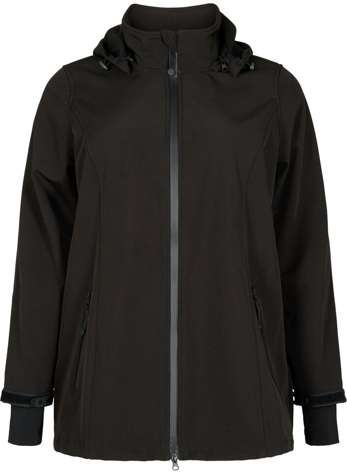 Softshelljacke aus kurzem Schnitt mit abnehmbarer Kapuze, Schwarz, Packshot image number 0