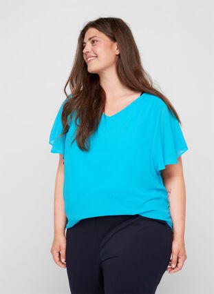 Bluse mit kurzen Ärmeln, River Blue, Model image number 0