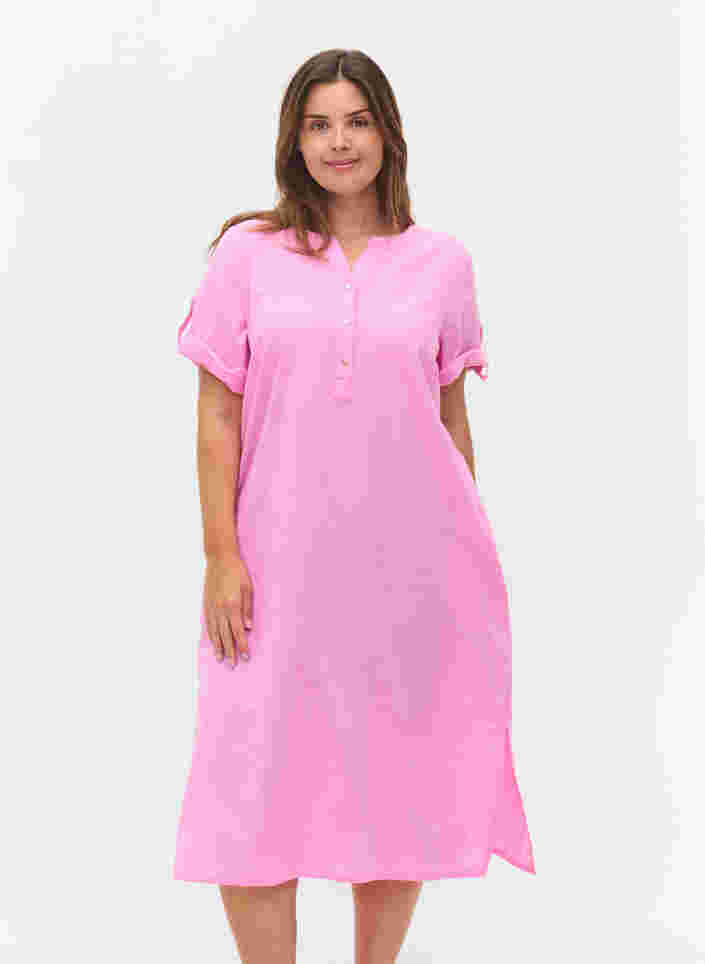 Langes kurzärmeliges Hemdkleid, Begonia Pink, Model
