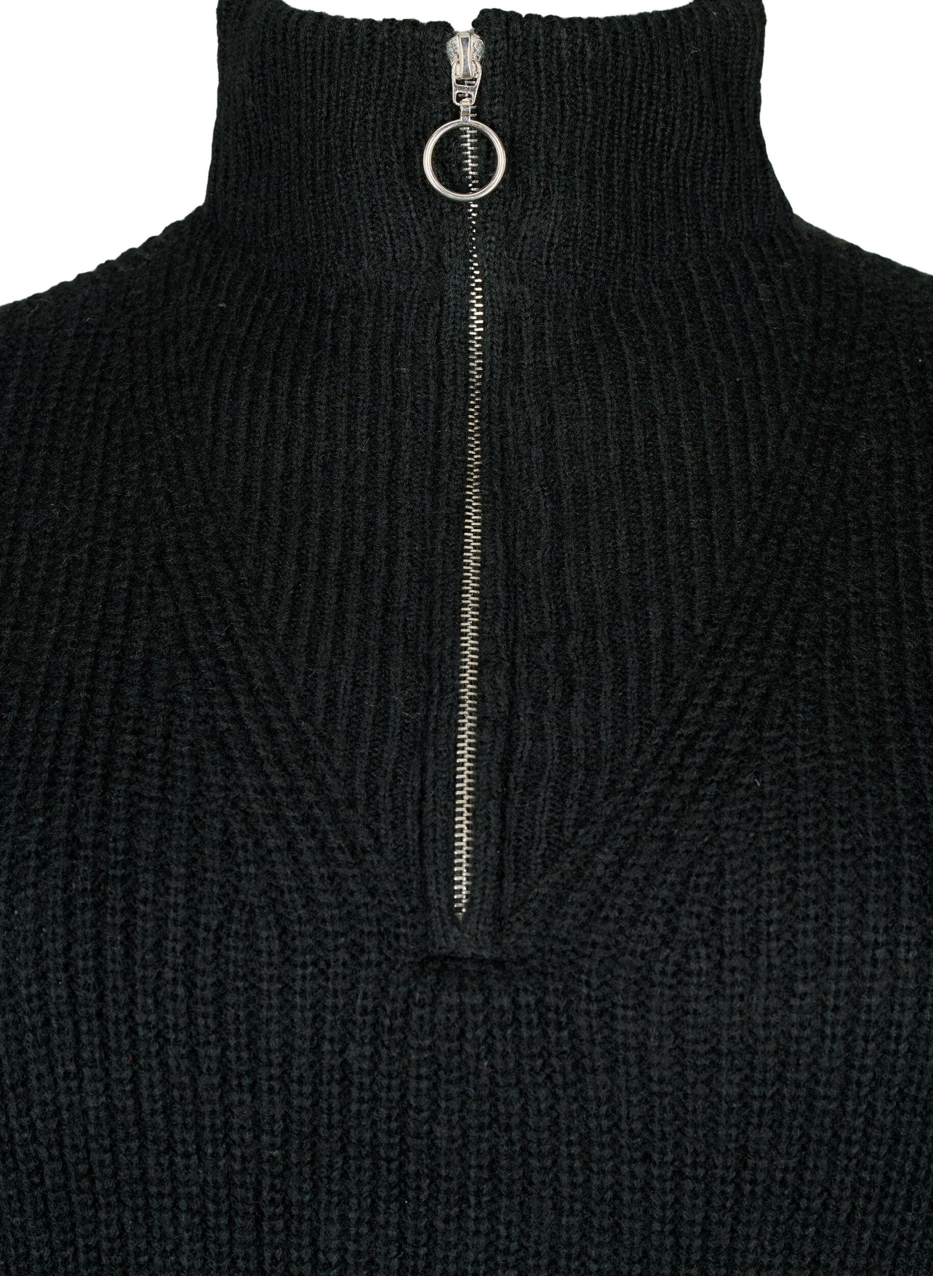ZizziStrickpullover mit hohem Kragen und Rei&szlig;verschluss, Schwarz, Packshot image number 2