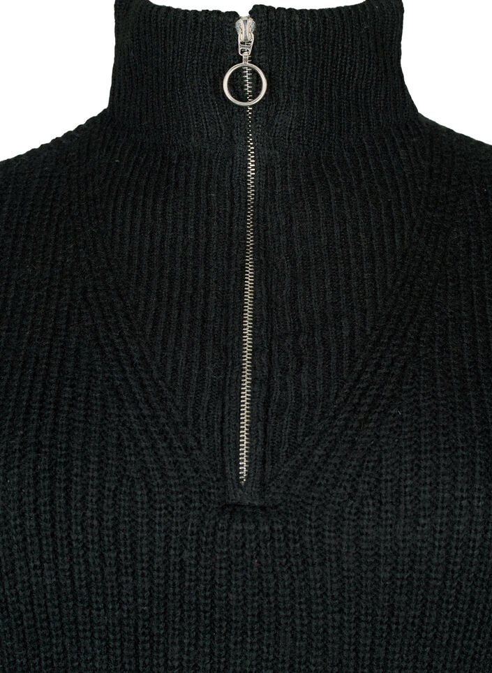 Strickpullover mit hohem Kragen und Rei&szlig;verschluss, Schwarz, Packshot image number 2