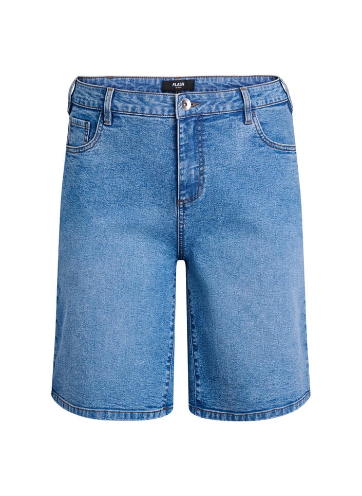 Locker sitzende Jeansshorts mit hoher Taille, Blau, Packshot image number 0