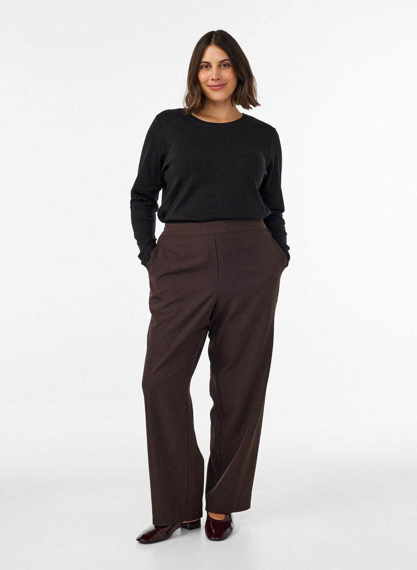 Langarm-Basic-T-Shirt mit Rundhalsausschnitt, Schwarz, Model image number 1
