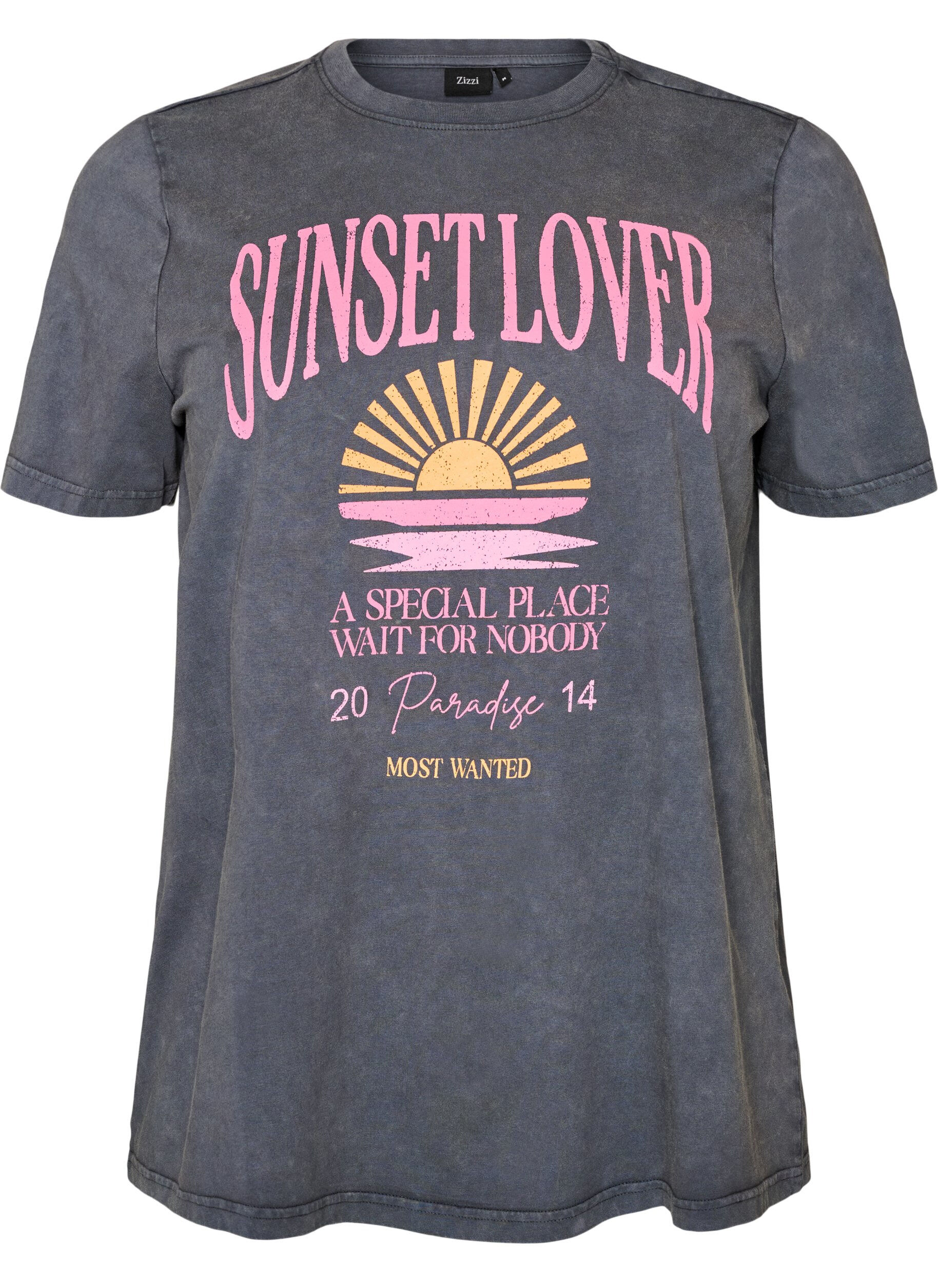Baumwoll-T-Shirt mit Frontprint und gewaschener Optik