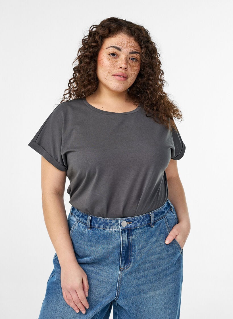 Kurz&auml;rmeliges T-Shirt aus Baumwollmischgewebe, Grau, Model image number 0