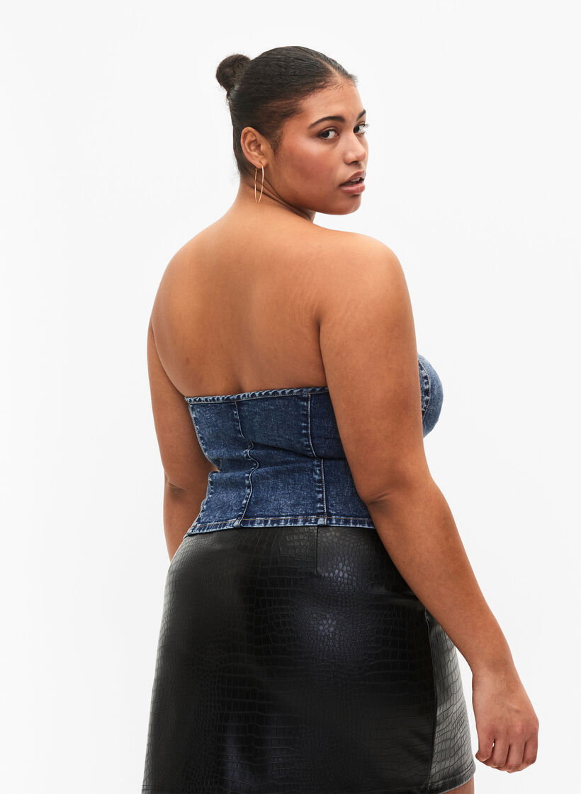 Denim Korsett Top mit Reißverschluss, Blue denim, Model image number 1
