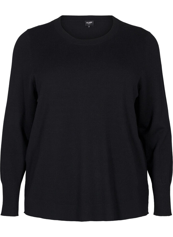 Strickpullover mit Rundhalsausschnitt, Schwarz, Packshot image number 0