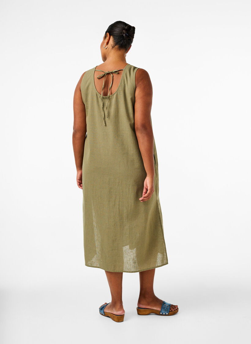Ärmelloses Kleid aus Baumwollmischung mit Leinen, Deep Lichen Green, Model image number 1