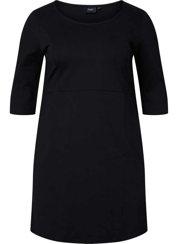 Unifarbenes Kleid mit 3/4 Ärmeln und Schlitz, Black, Packshot image number 0