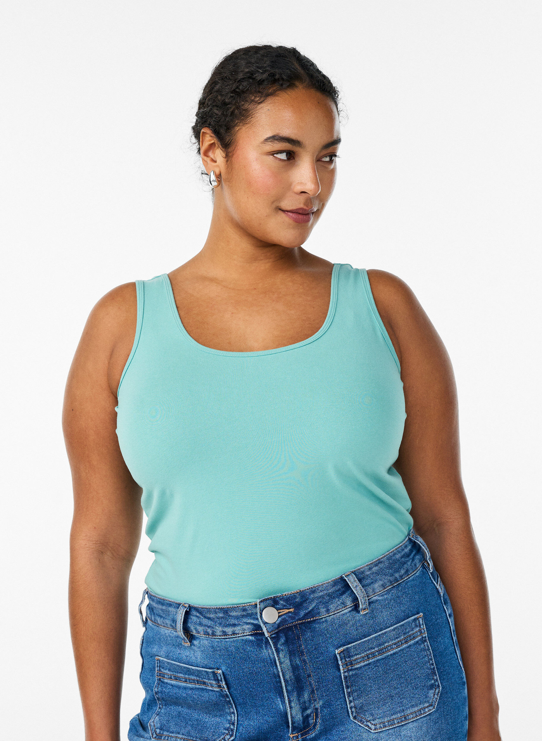 ZizziEinfarbiges Basic Top aus Baumwolle, Gr&uuml;n, Model image number 0