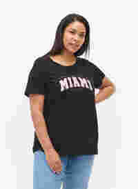 Baumwoll-T-Shirt mit Print-Detail, Black MIAMI, Model