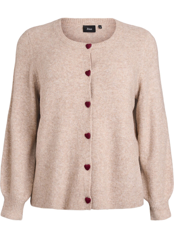 Cardigan mit Knöpfen in Herzform, Beige, Packshot image number 0
