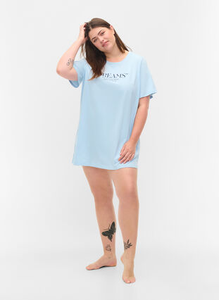 Oversize Schlaf-T-Shirt aus Bio-Baumwolle, Cashmere Blue DREAMS, Model image number 3