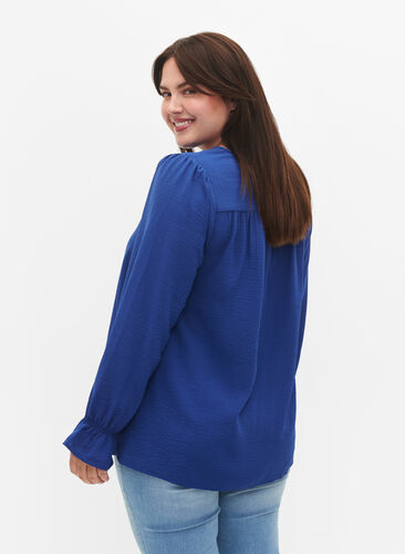 V-Ausschnitt Bluse mit langen Ärmeln, Mazarine Blue, Model image number 1