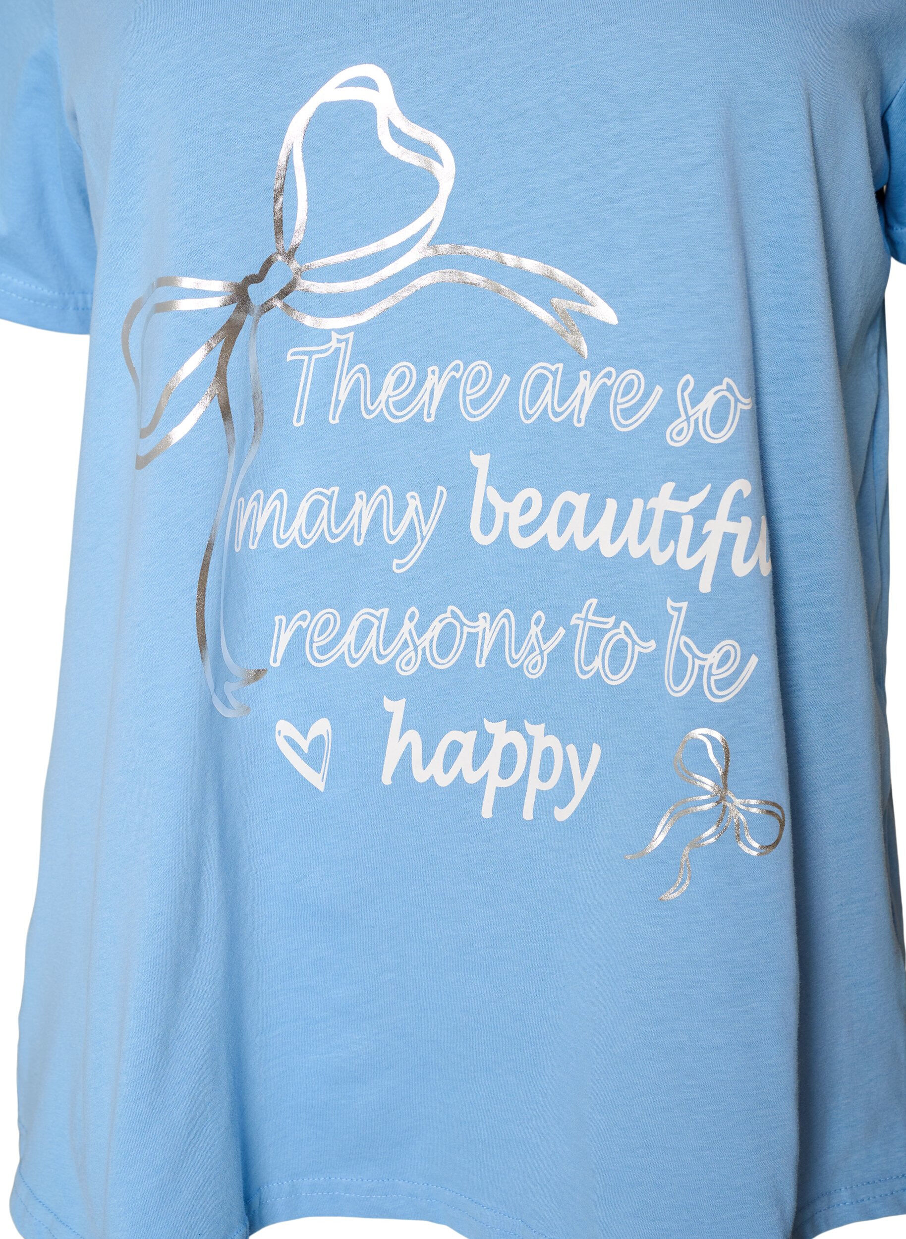ZizziT-Shirt aus Baumwolle mit V-Ausschnitt und Frontprint, Blau, Packshot image number 2