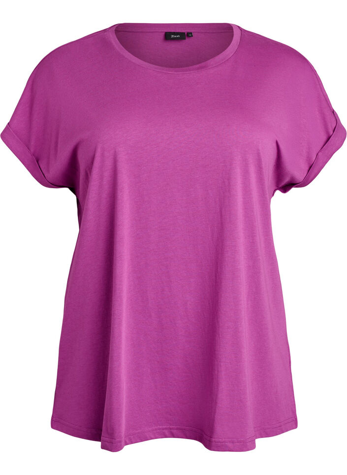 Kurz&auml;rmeliges T-Shirt aus einer Baumwollmischung, Lila, Packshot image number 0
