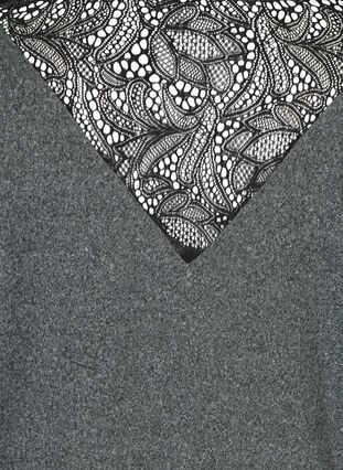 Melierte Bluse mit Spitze am Rücken, Dark Grey Melange, Packshot image number 3