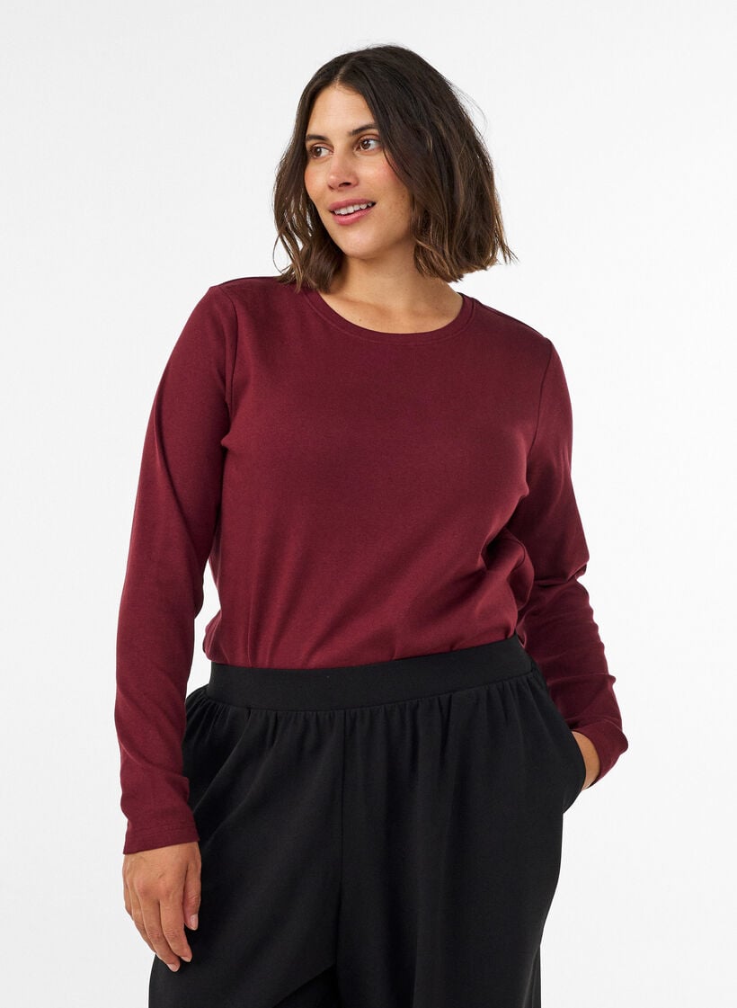 Langarm-Basic-T-Shirt mit Rundhalsausschnitt, Rot, Model image number 0