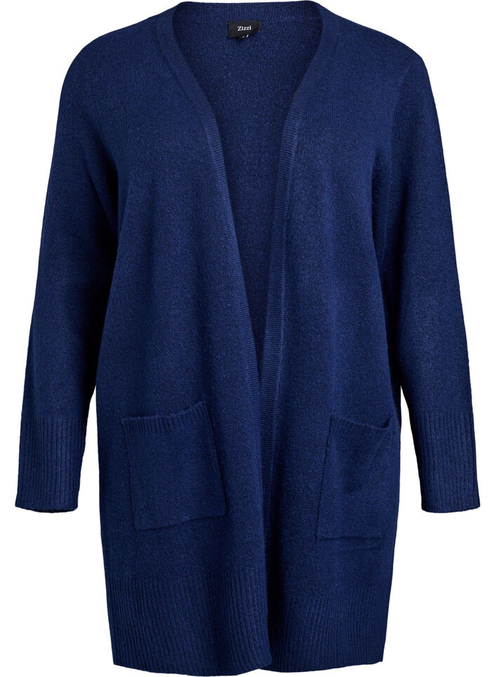 Strickjacke mit Rippenstrick und Taschen, Blau, Packshot image number 0