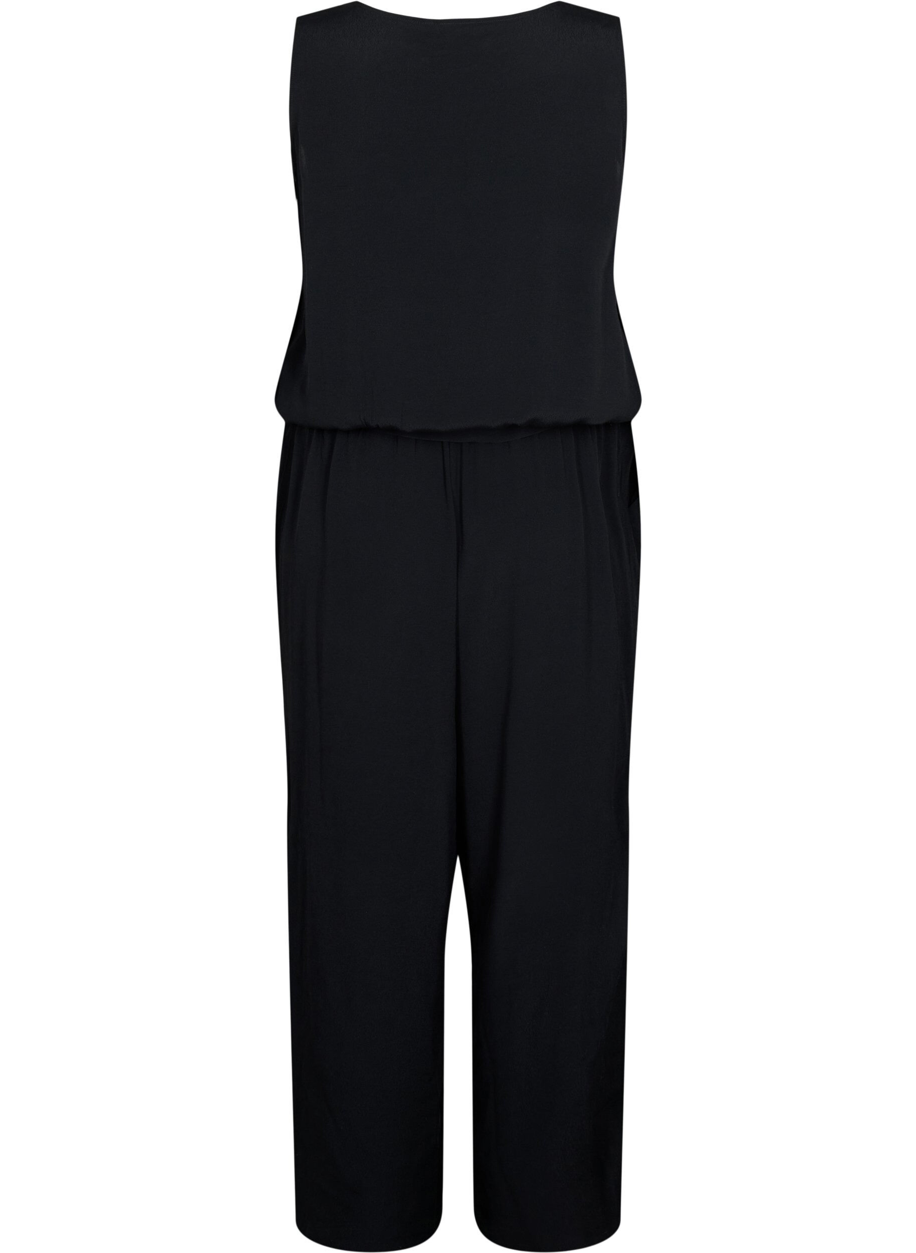 Zizzi&Auml;rmelloser Jumpsuit aus Viskose, Black, Packshot image number 1