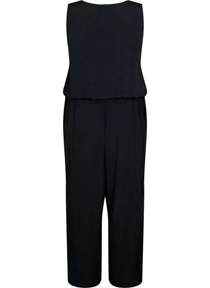 Ärmelloser Jumpsuit aus Viskose, Black, Packshot image number 1