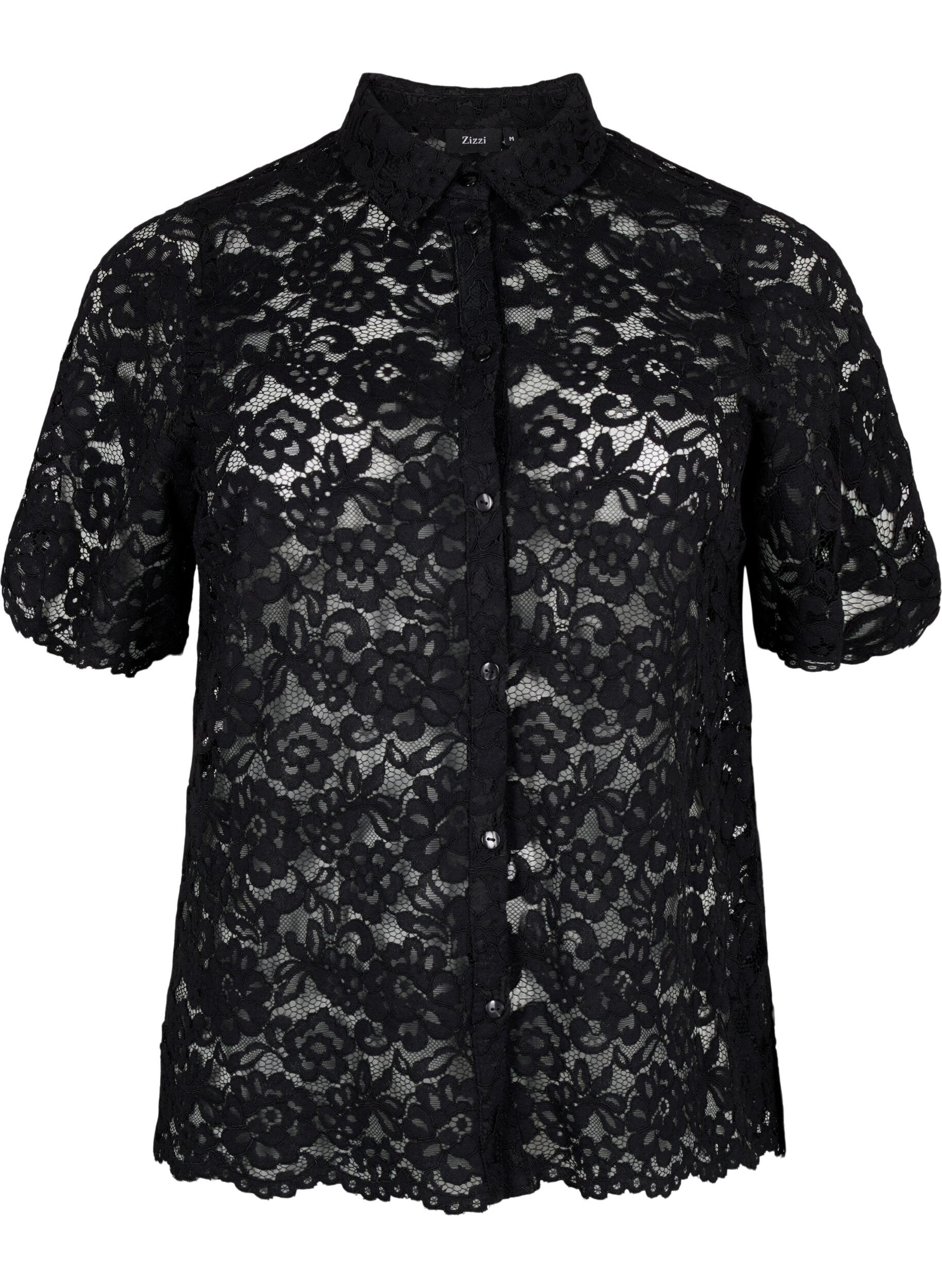 ZizziSpitzenshirt mit kurzen &Auml;rmeln, Black, Packshot image number 0
