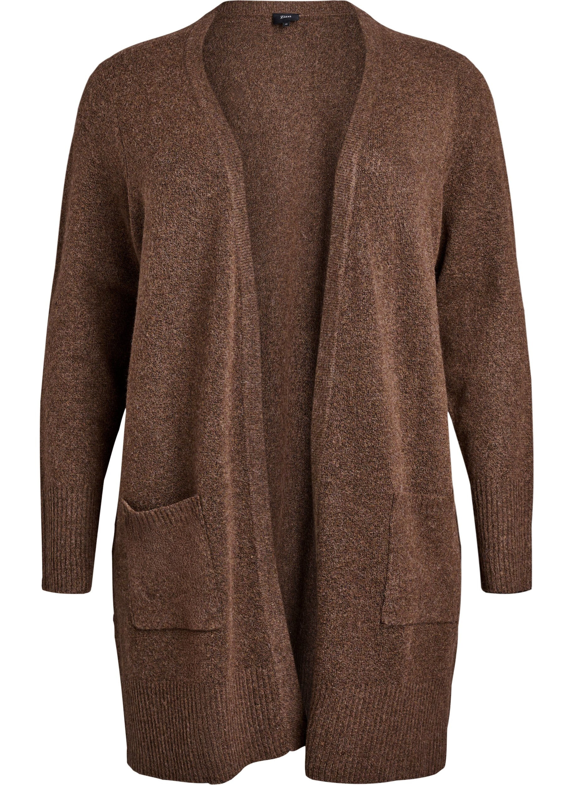 ZizziStrickjacke mit Rippenstrick und Taschen, Braun, Packshot image number 0