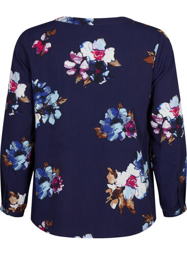 FLASH - Langärmelige Bluse mit Print, Big Blue Flower, Packshot image number 1