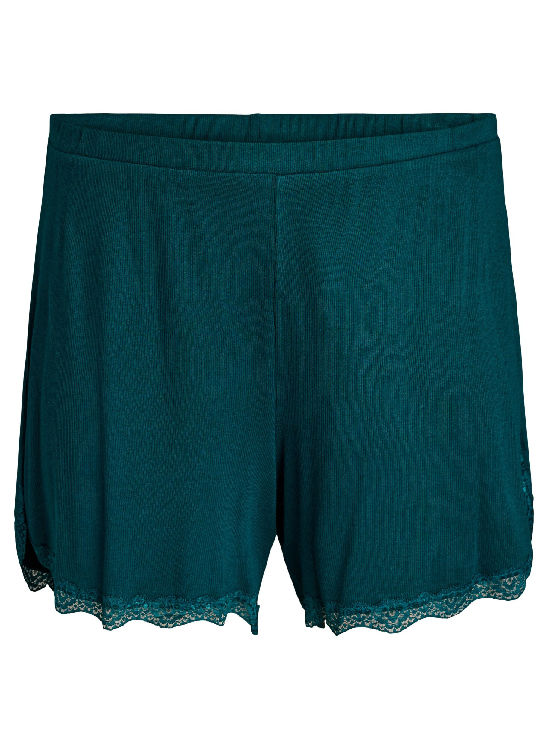 Lockere Nachtshorts aus geripptem Material mit Spitzensaum