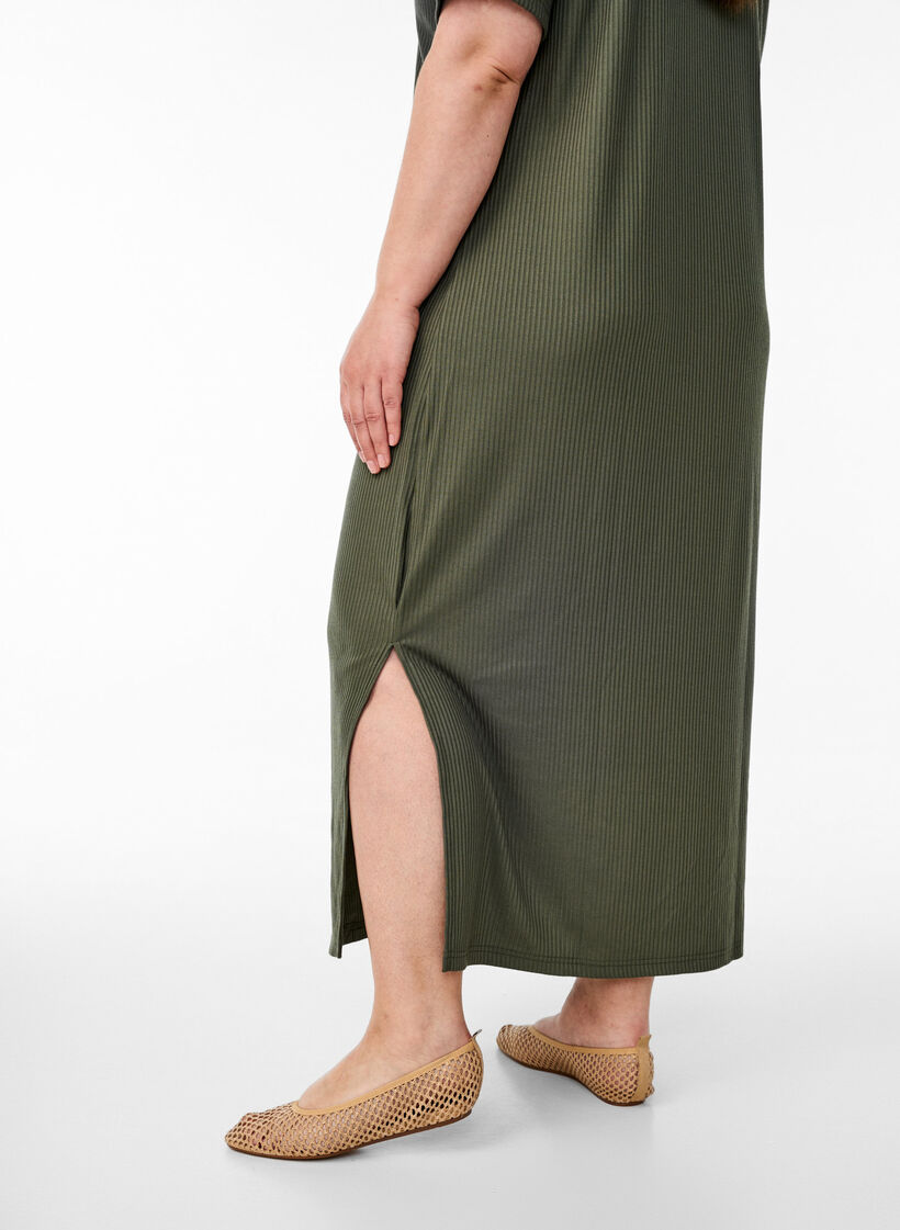 Maxikleid aus Jersey mit Kragen und kurzen Ärmeln, Grün, Model image number 2