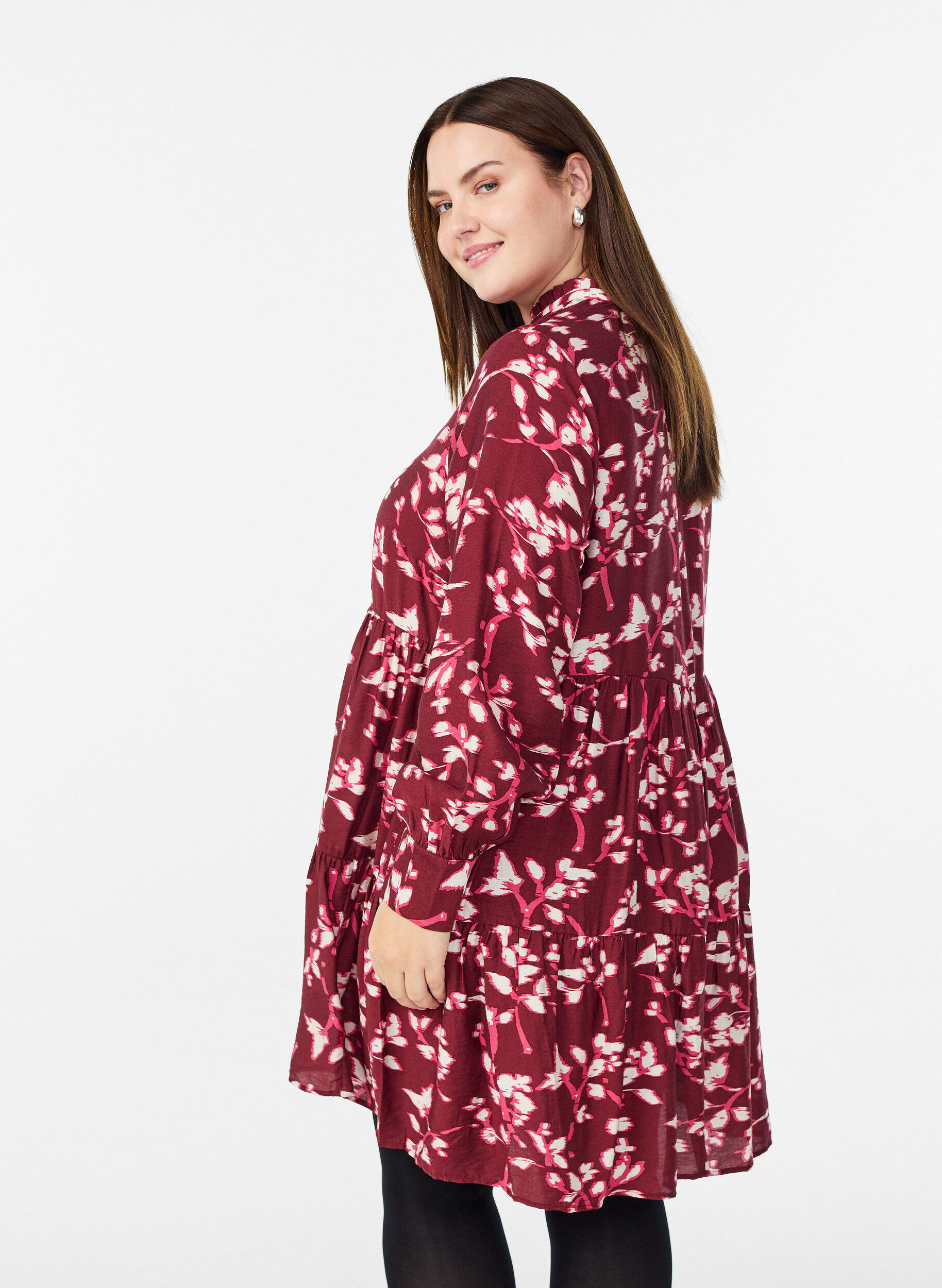 ZizziA-Linien-Kleid mit R&uuml;schenkragen, Rot, Model image number 2