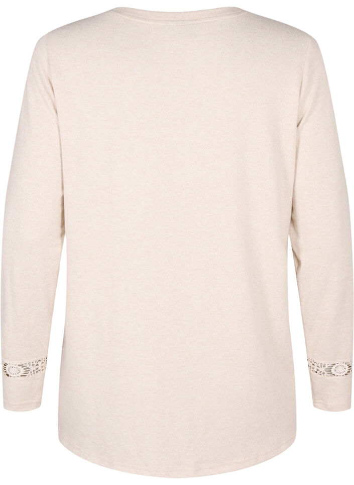 Bluse mit Stickereidetails und langen Ärmeln, Beige, Packshot image number 1