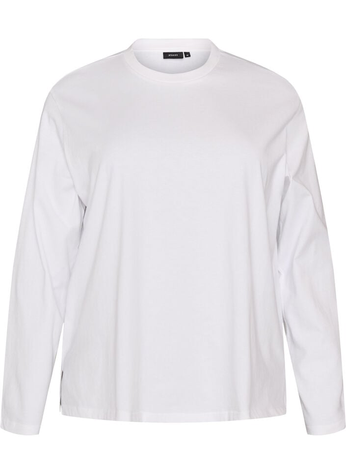 Basic T-Shirt mit langen &Auml;rmeln, Wei&szlig;, Packshot image number 0