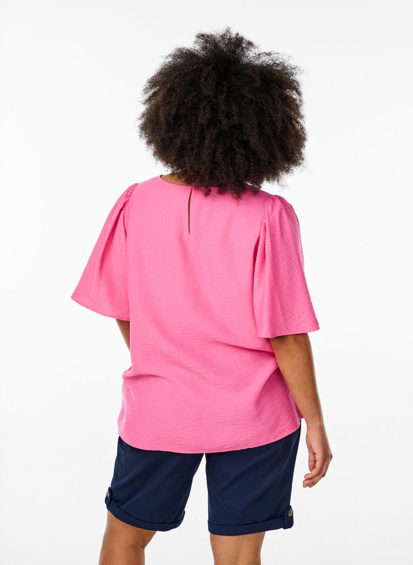 Bluse mit kurzen, weiten Ärmeln, Pink, Model image number 2