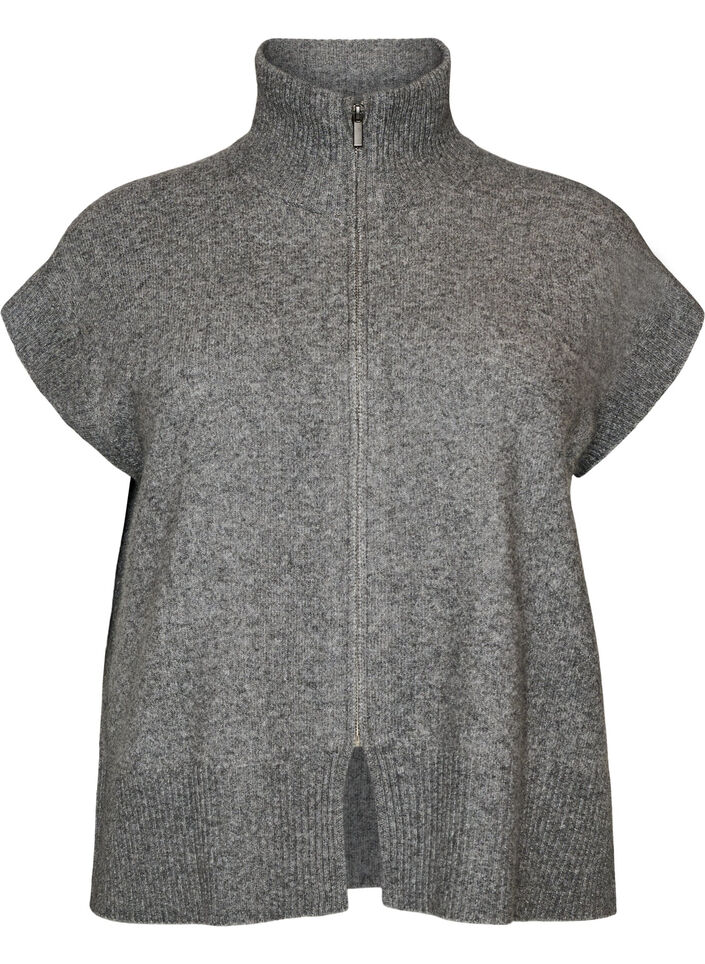 Strickweste mit hohem Kragen und Rei&szlig;verschluss, Grau, Packshot image number 0