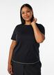 T-Shirt aus Baumwolle mit gewellten Kontrastkanten, Schwarz, Model image number 0