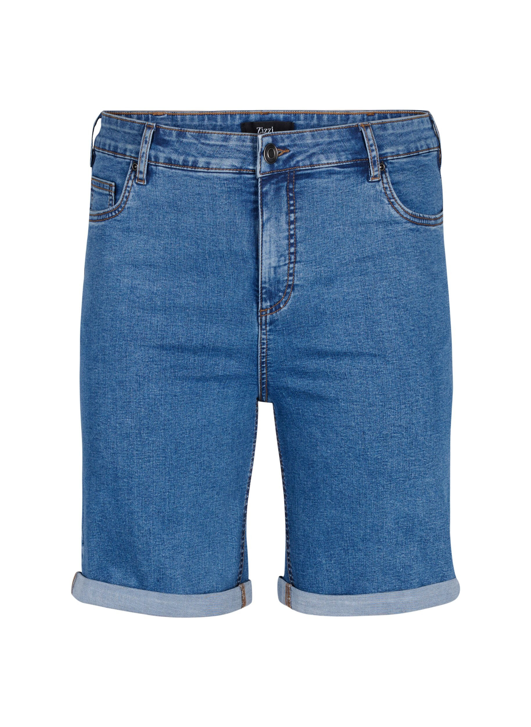 ZizziEng anliegende Denim-Shorts mit hoher Taille, Blue Denim, Packshot image number 0