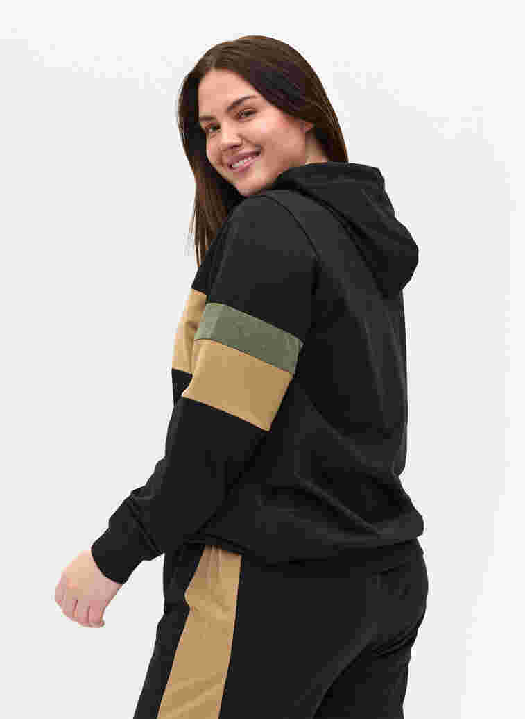 Sweatshirt mit Kapuze und Trackdetails, Black/Camel, Model image number 1