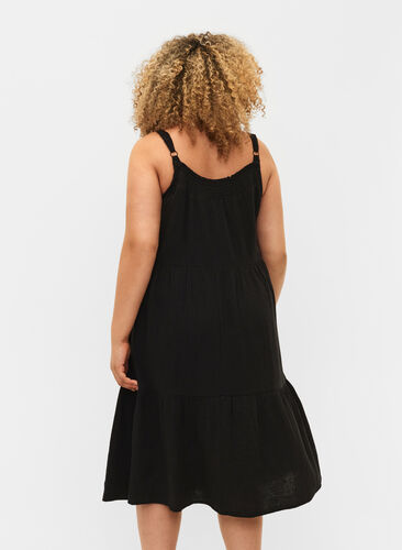 Schlichtes Trägerkleid aus Baumwolle, Black, Model image number 1