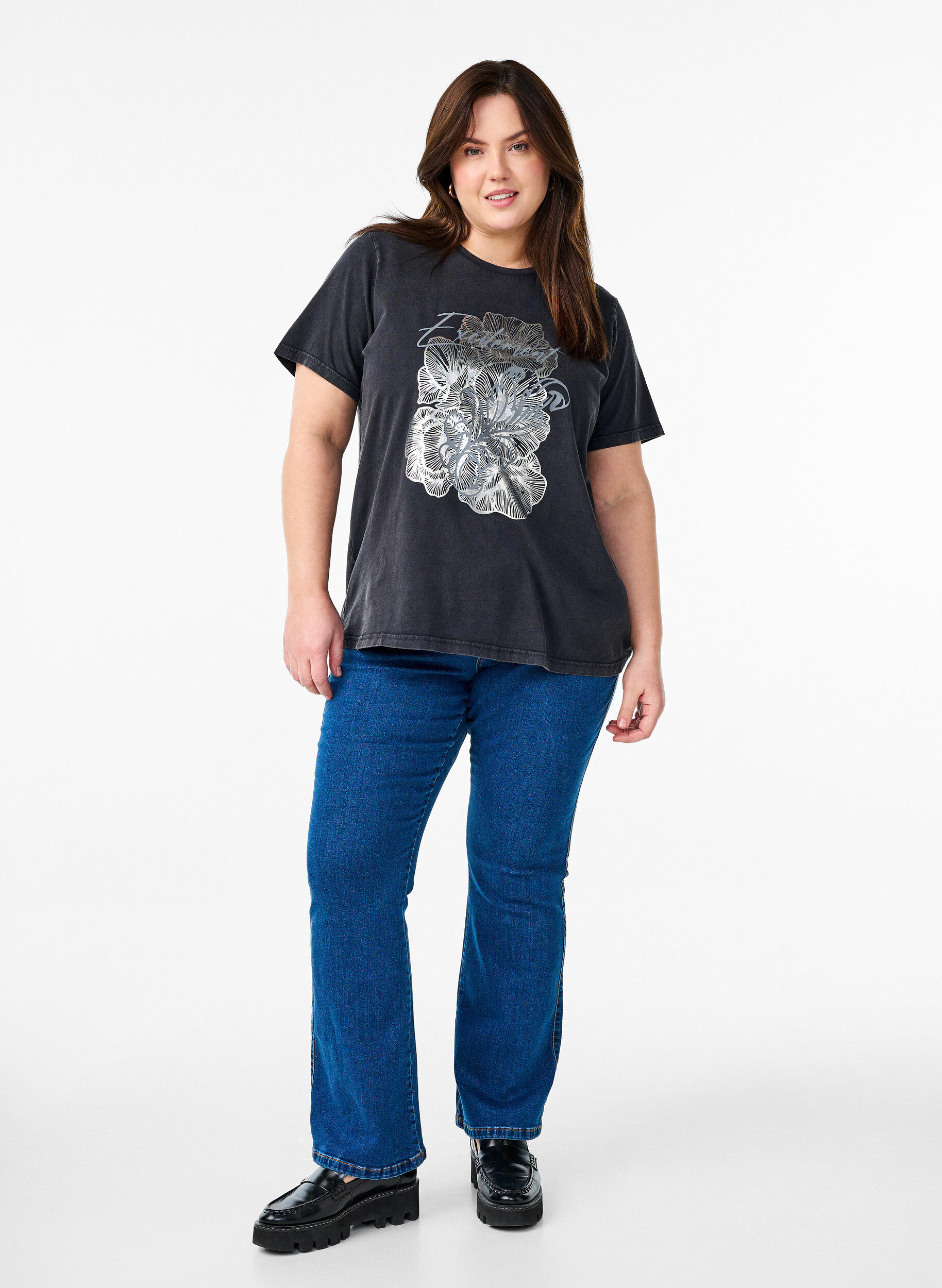 ZizziT-Shirt aus Bio-Baumwolle mit coolem Print, Grau, Model image number 1